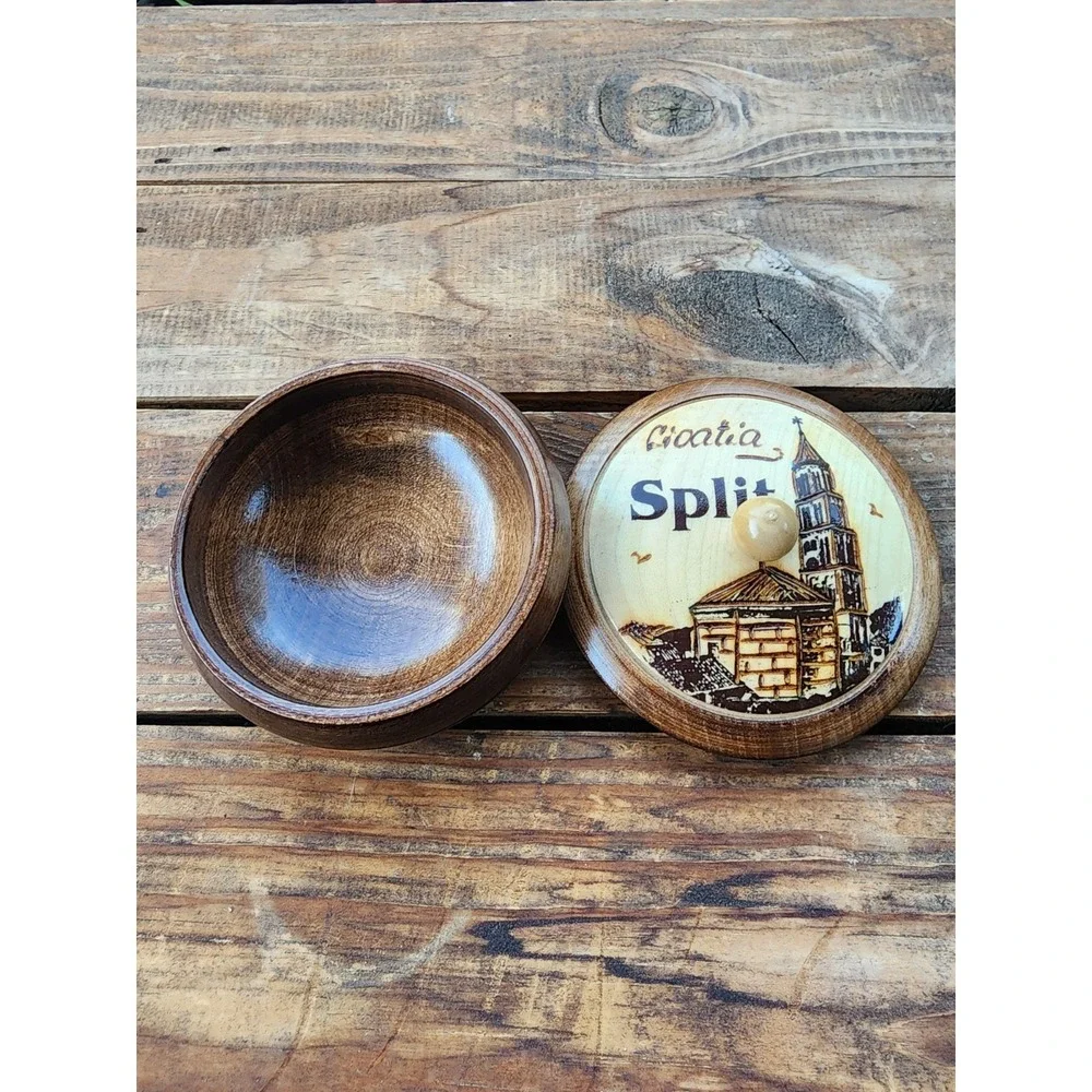 Vintage Split Croatia Wooden Souvenir Trinket Box with Lid